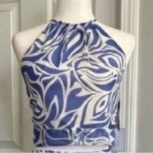 1 State Blue Print Open Back Halter Tie Top NWT Sz XL